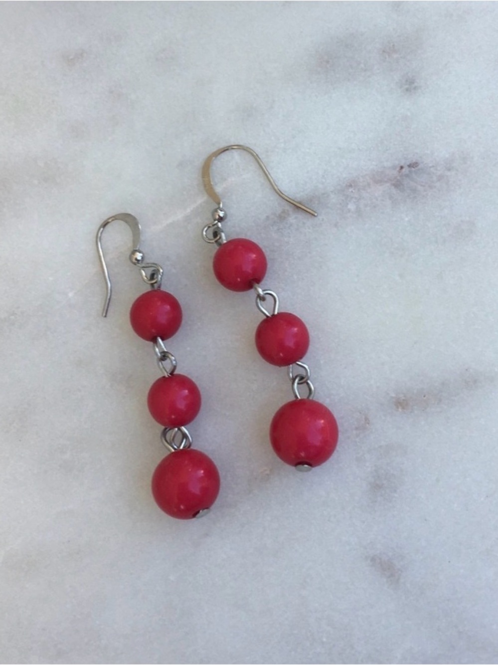 Red Bead Drop Earrings